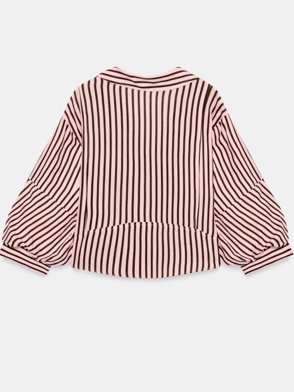 Zara Pink Striped Balloon Sleeve Button Front Shirt Blouse M NWT - Picture 7 of 11